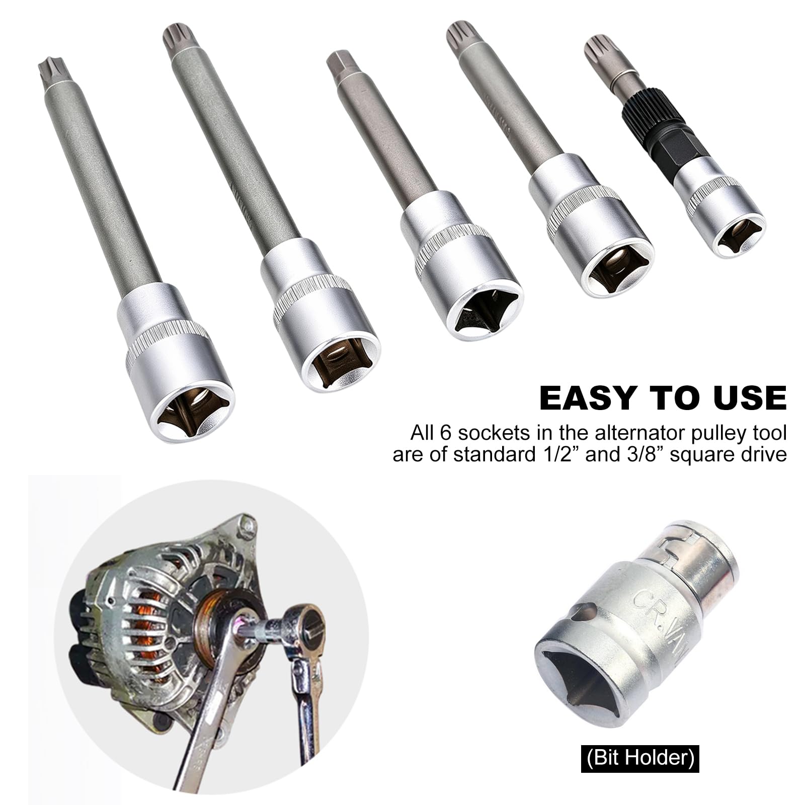 FreeTec 30tlg Lichtmaschine Freilauf Werkzeug Satz, 1/2" 3/8" Lichtmaschinen Werkzeugsatz, Universal Generatorfreilauf Werkzeug Freilauf Steckschlüssel mit 33 Zähne für VW Ford Audi Fiat