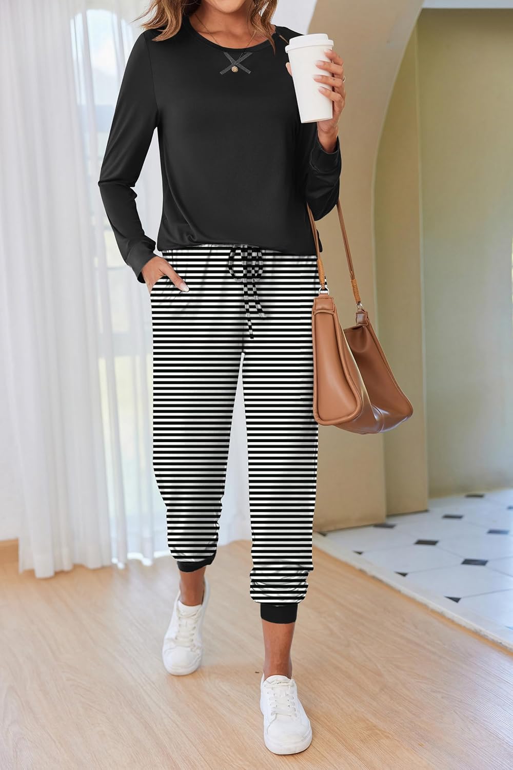 Ekouaer Pajamas For Women Comfy Long Sleeve Jogger Set Lounge Pjs Set With Pockets - Image 2