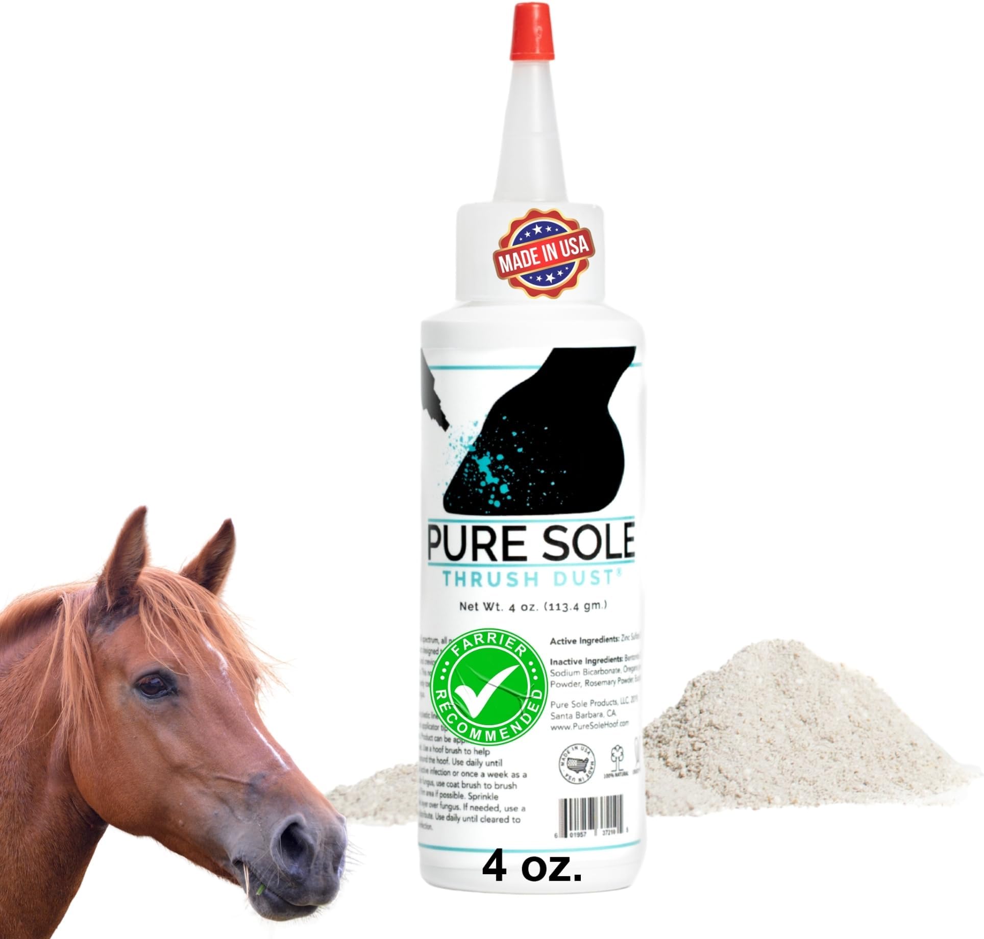 Thrush Treatment for Horses | Pure Sole Thrush Dust 4 oz – Non-Caustic Horse Hoof Powder for Cracks, Frogs and White Line | Helps to Maintain Healthy Hooves | Helps with Rain Rot and Coat Issues