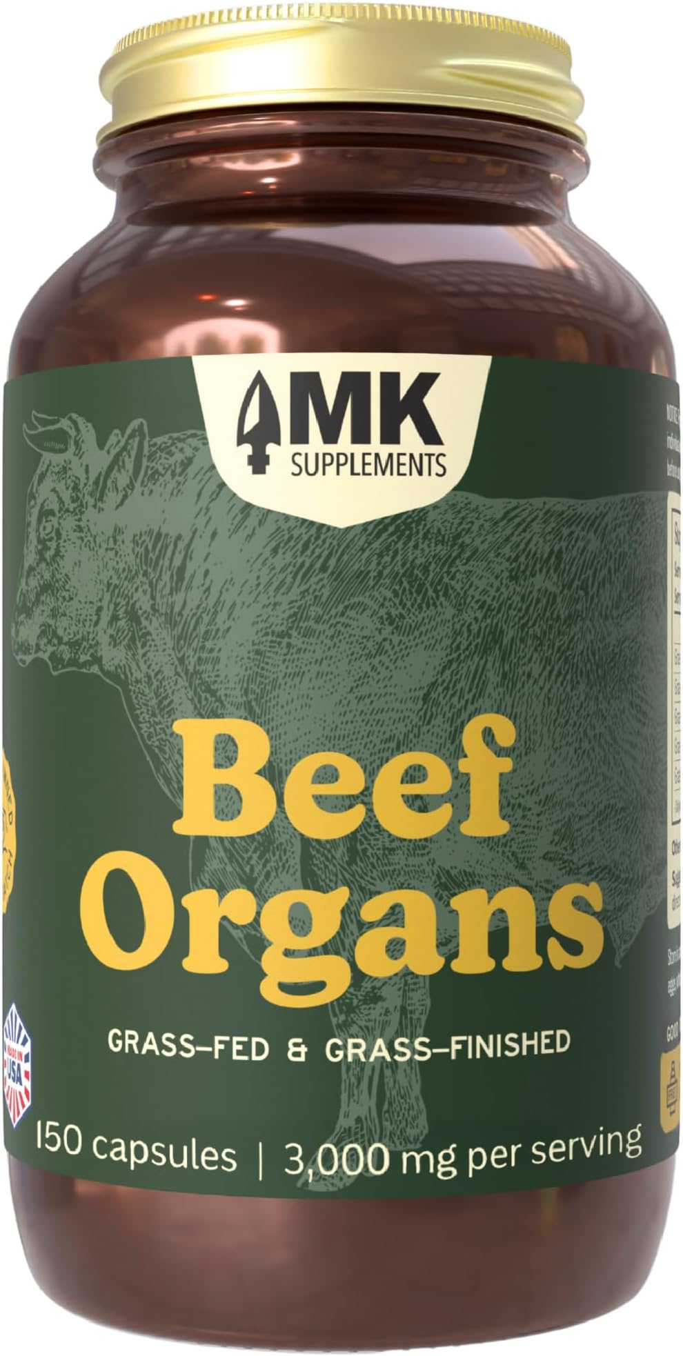 Grass-Fed Beef Organs Capsules, 5 Organs, Made in USA