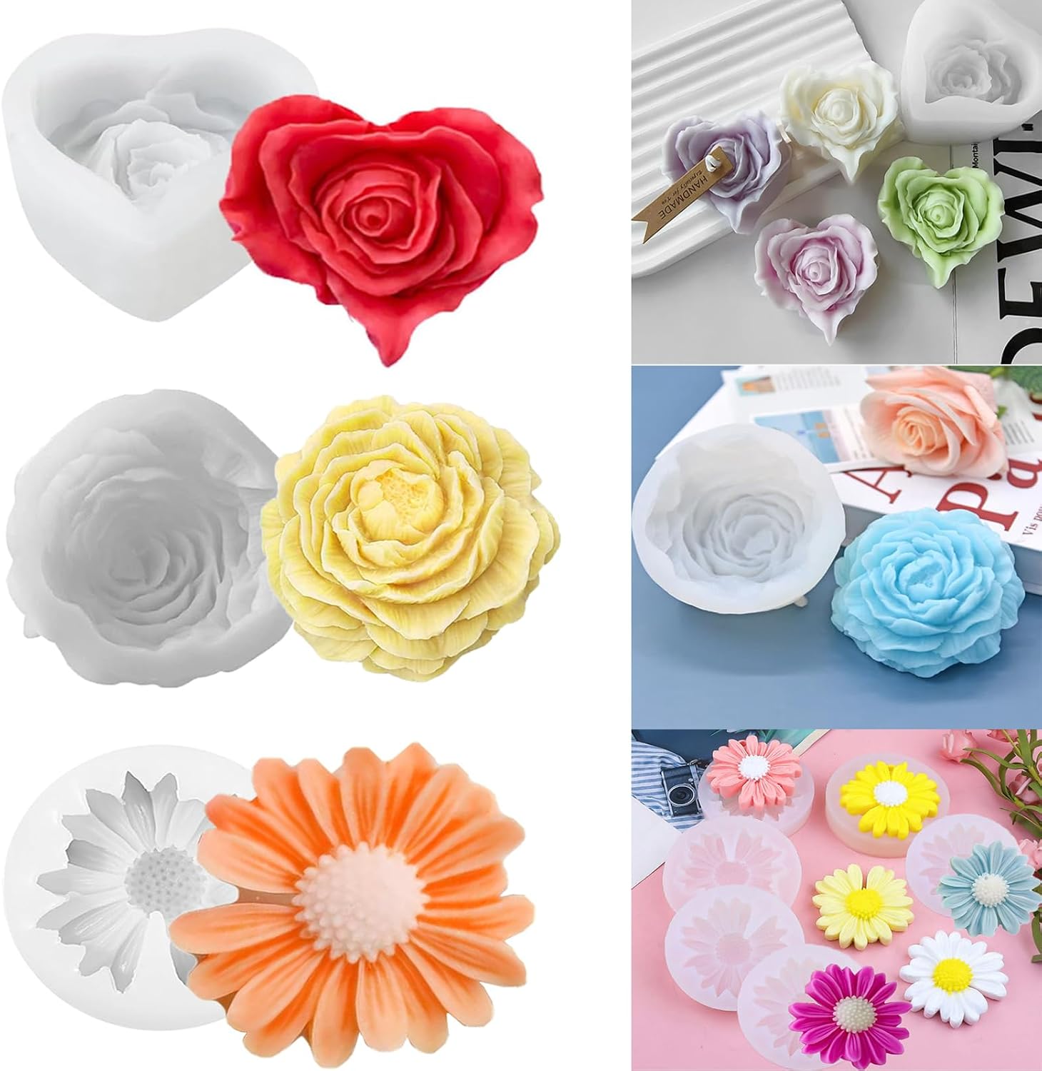 Candle Molds for Candle Making,Flower Molds Silicone Candle Molds for DIY Scented Candle,Soap Candle Making Kit,Soy Wax,Cake, Resin Casting Craft Making-3 Pack image 4