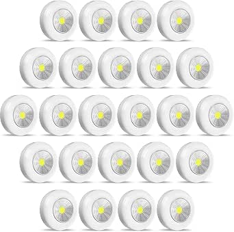 Macarrie 24 Pack Push Tap Puck Light, 2.68" Mini Wireless Touch LED Night Light, 60 Lumens Battery Operated Stick-on Lights for Under Cabinet, Kitchen Counter, Closet & Wall (White)
