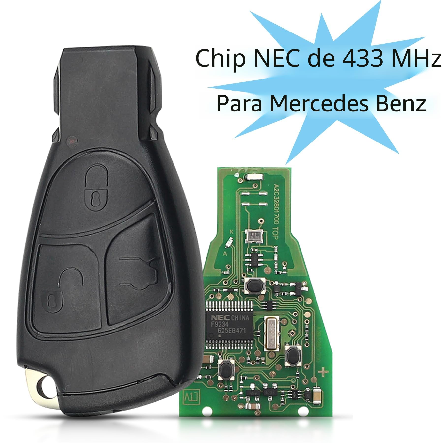 Heart Horse 3 botón Carcasa Mando Llave del Coche, Funda Llave Remoto para Mercedes, Remoto Carcasa Llave para B ENZ W203 W210 W211 B C E CLK SLK ML Class con 433Mhz NEC Chip