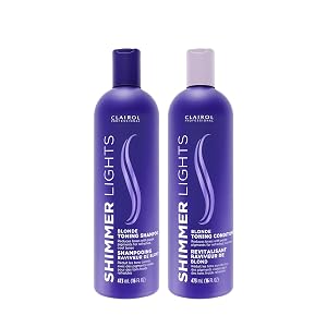 Clairol Professional Shimmer Lights Purple Shampoo Conditioner Neutralizes Brass Yellow Tones For Blonde Silver Gray Highlighted Hair BUNDLE