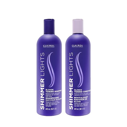 Clairol Professional Shimmer Lights Purple Shampoo Conditioner Neutralizes Brass Yellow Tones For Blonde Silver Gray Highlighted Hair BUNDLE
