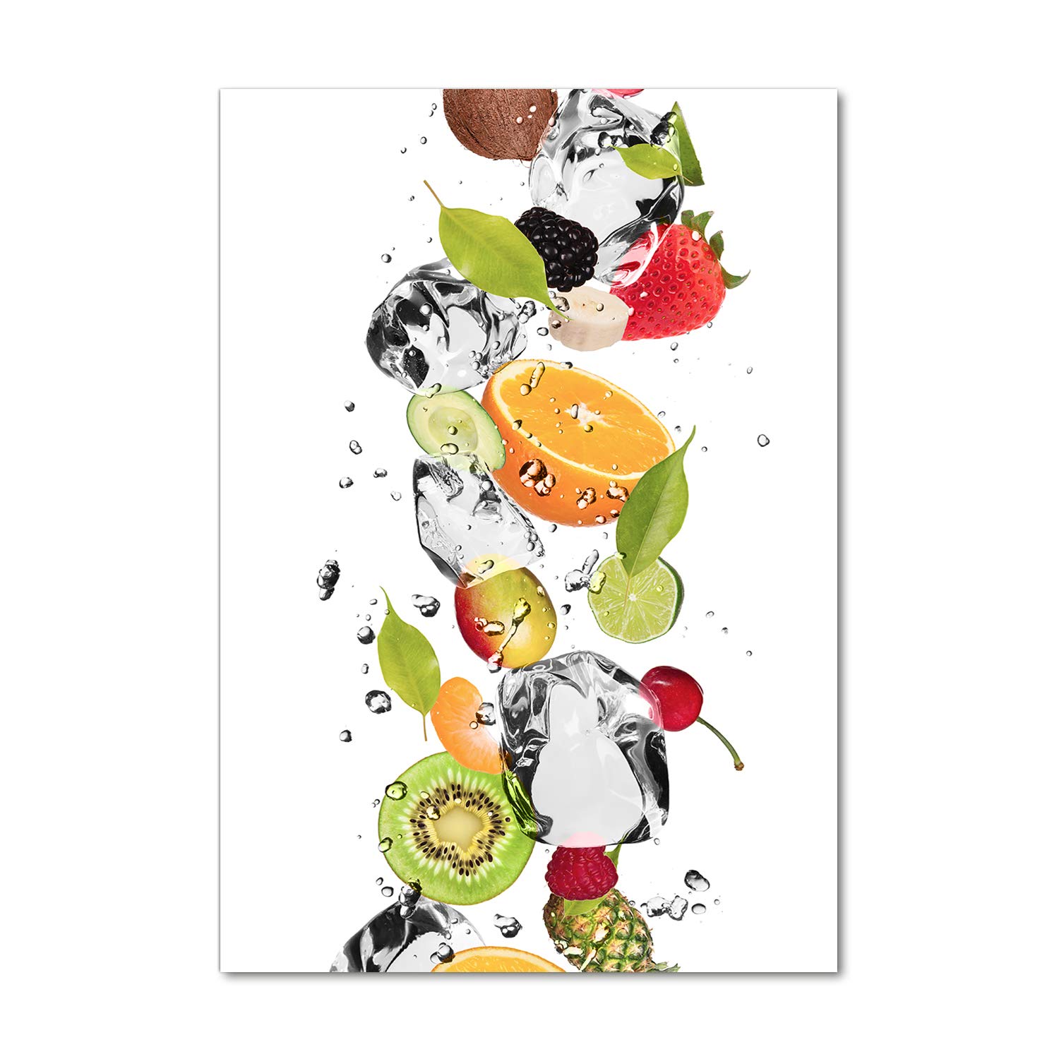 Tableau de cuisine sur verre 60x120 cm avec fruits colorés et eau pour décorer le salon