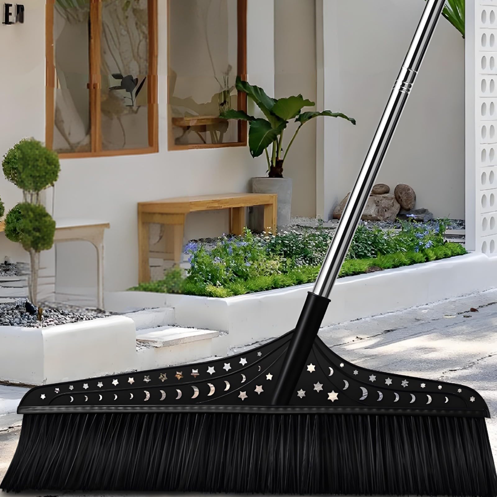Besen für den Außenbereich, robuster Kehrbesen mit langlebigen Borsten, Küchenbesen für Einfahrten, Höfe, Freiflächen(Black,50cm)