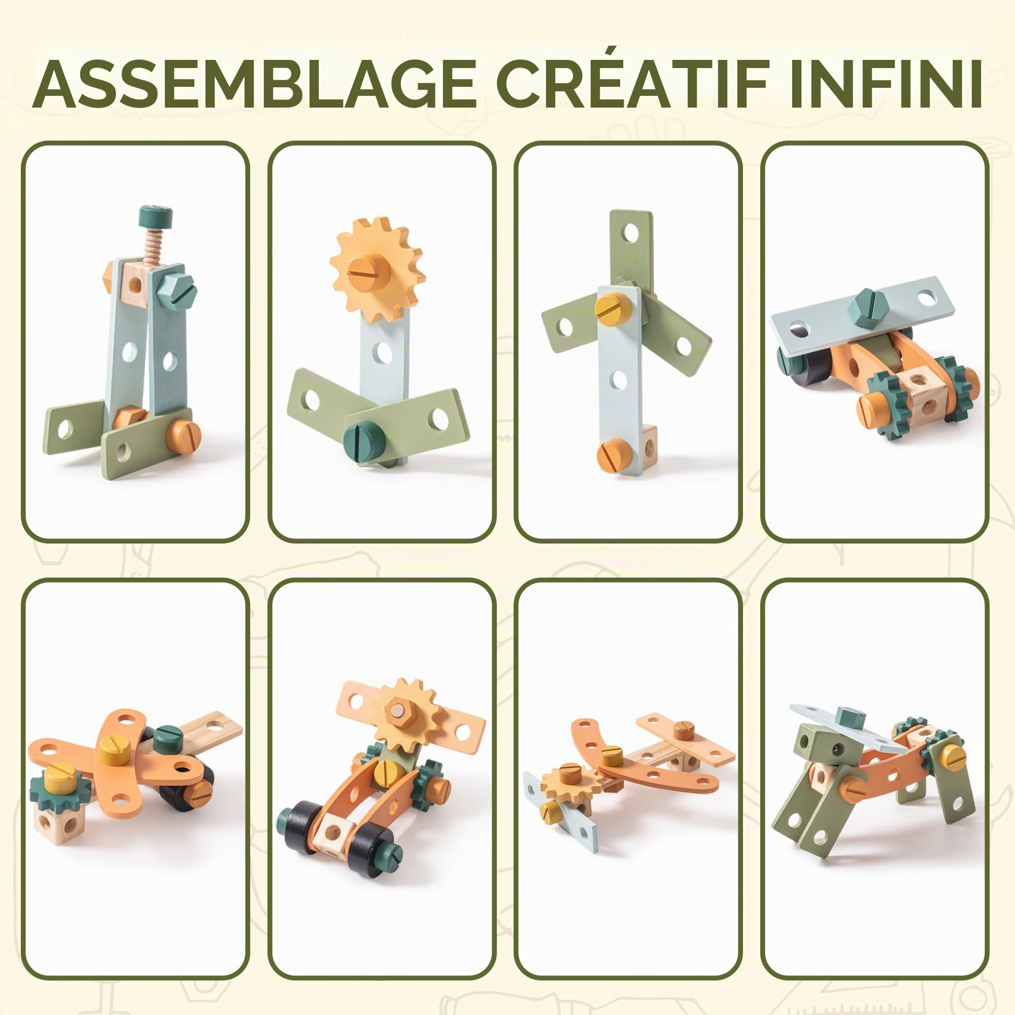 ROBOTIME Banc à outils en bois pour enfants avec outils et papier à dessin, à partir de 3 ans
