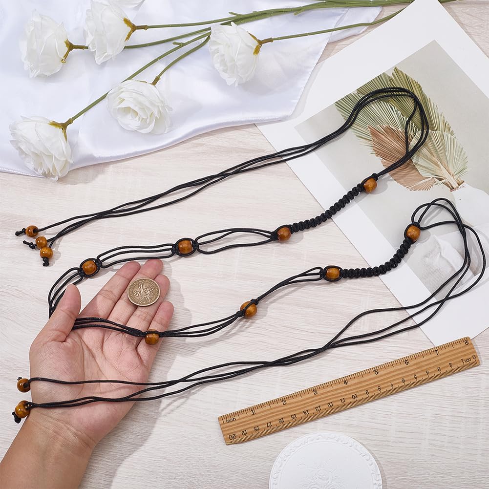 CRASPIRE Beaded Rope Belt Boho Tassel Belts White Bohemian Adjustable Handmade Cord Braided Long Skinny Strap Chain Wood Beads Western Woven Thin Tie for Women Lady Dress Cloth Skirt Wrap 67 Inch - Image 3