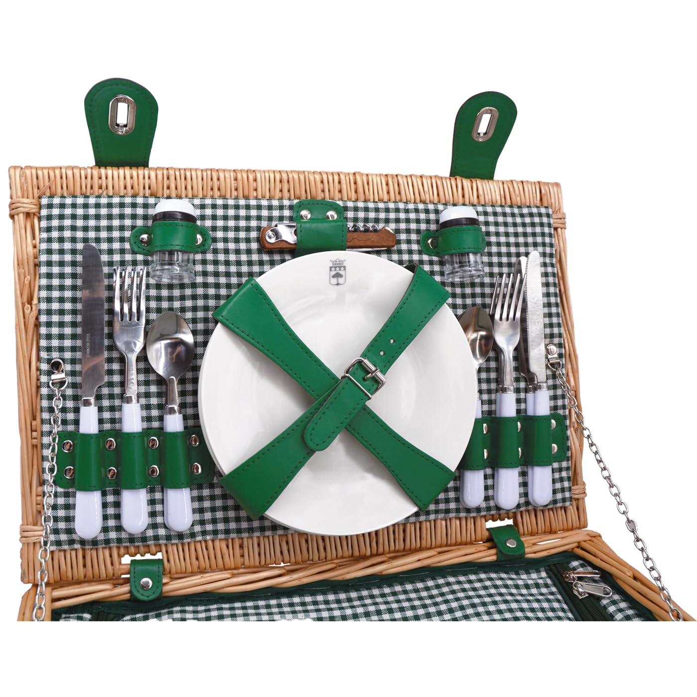 Les Jardins de la Condesa Cesta Picnique Marly, Mimbre, Verde, 4 kg, 46x31x23 cm, Servicio para 4 Personas, Compartimiento Aislado