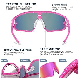 DUCO Kids Sunglasses Youth Baseball Sun Glasses Lightweight TR90 Frame UV400 Sports Cycling Shades for Boys Girls DK268 (Pink Frame White Blue Dot White Temple Revo Colorful Lens)