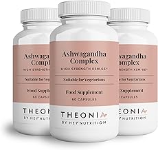 Theonia Ashwagandha Complex 9000mg Supplement - High Strength KSM-66 - Boosts Mood & Energy - Reduces Stress & Anxiety - UK Manufactured - All Natural, Non-GMO - 3 Pack - 180 Vegetarian Capsules