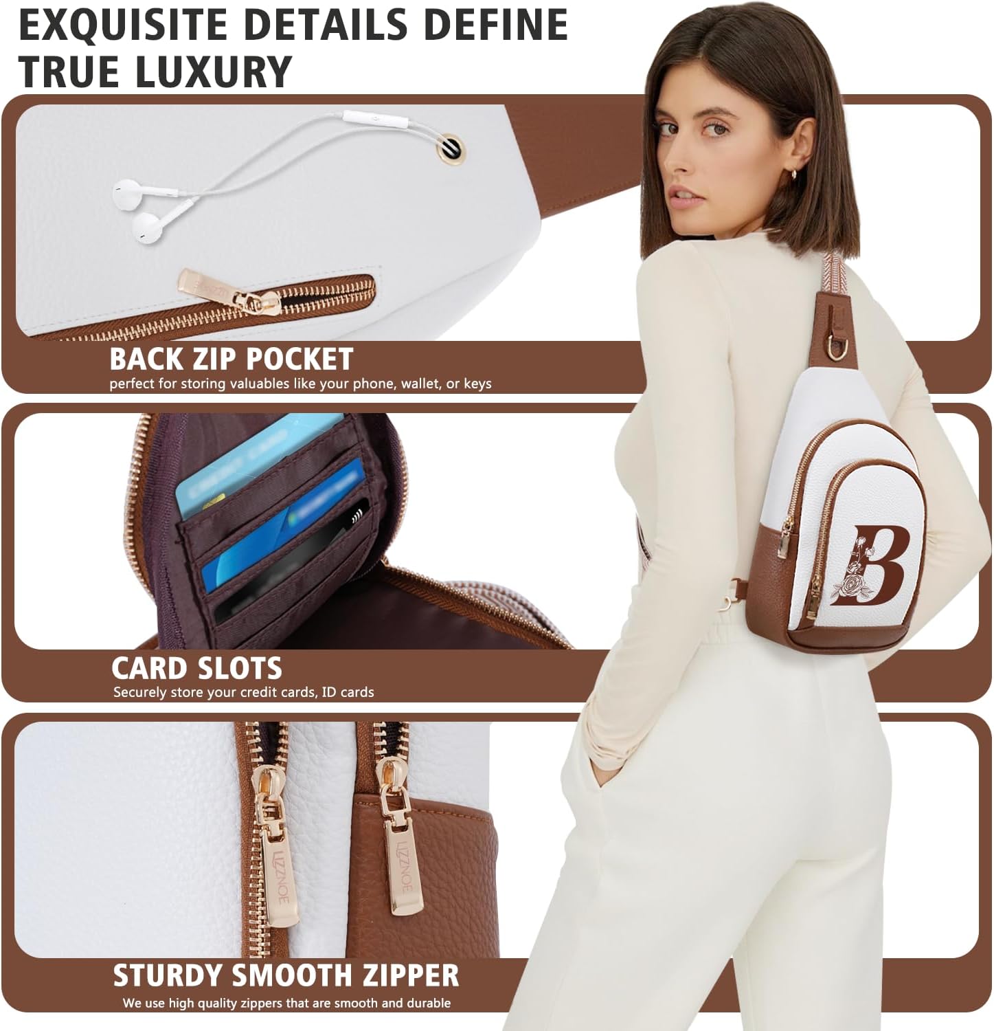 Personalized Crossbody Bag for Women Leather Sling Bags with Initial Letter Pack Chest Bag for Travel, Gift for Wife Mom