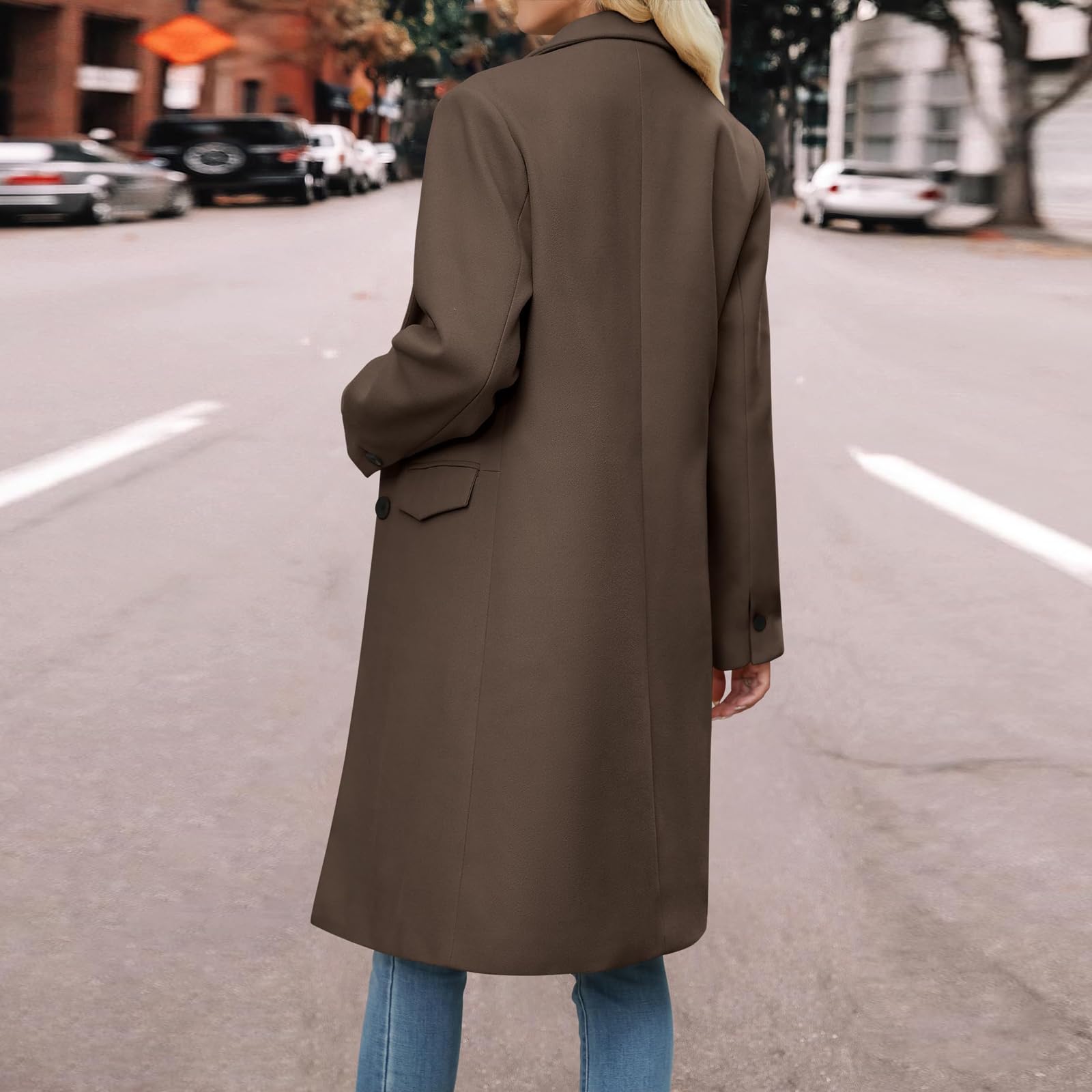 Ansenesna Wollmantel Damen Winter Lang Winterjacke Warm Wolle Wintermantel Elegant Oversize Mantel Frauen Übergangsjacke Ohne Kapuze Damen-Mäntel Mit Knöpfen Übergangsmantel Trenchcoat Wolljacke