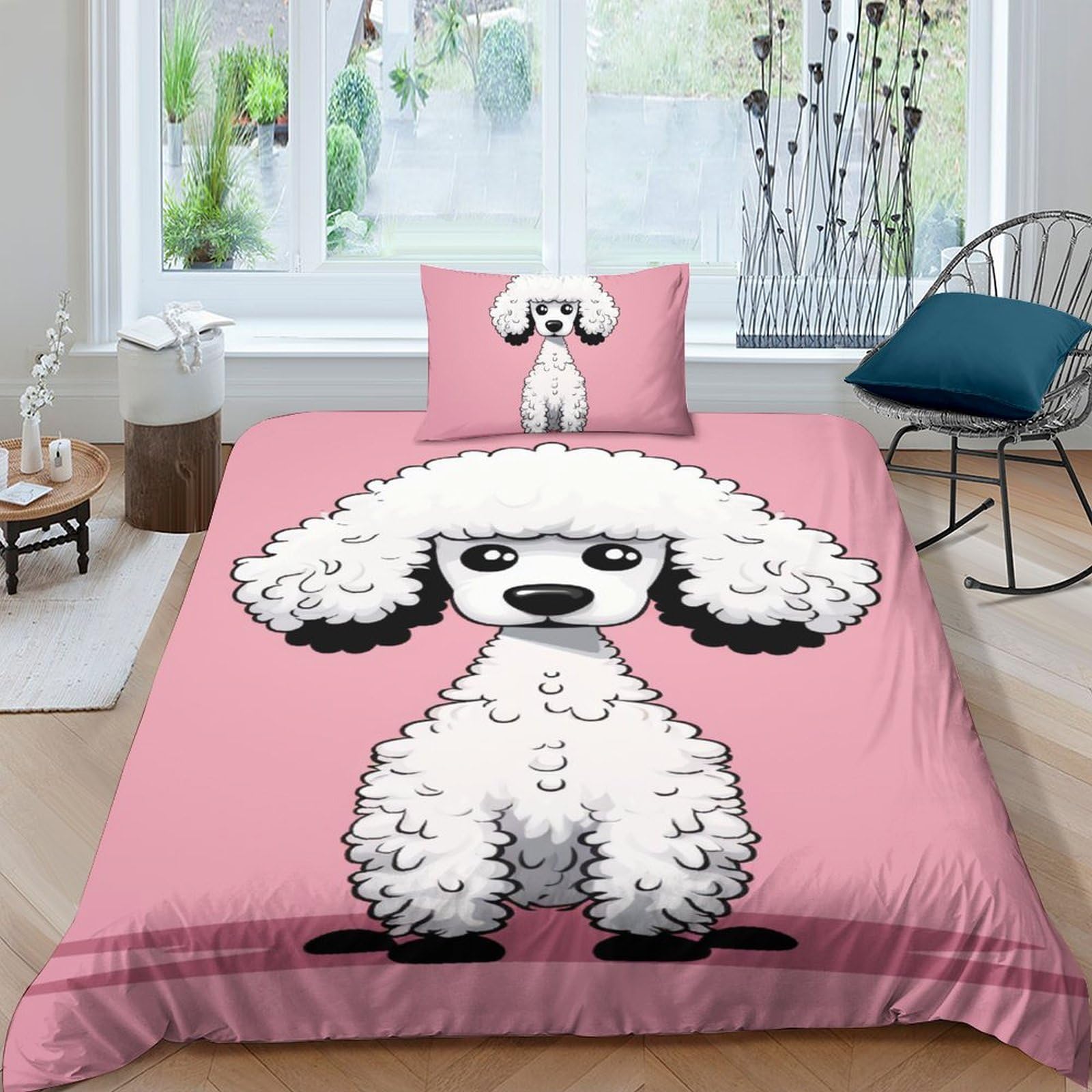 Housse de couette Caniche 3D microfibre respirante et douce pour lit single