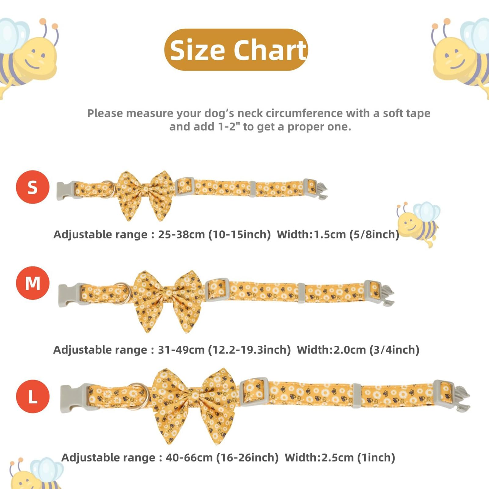 YUDOTE Dog Collar with Bow,Soft Lightweight Polyester with Printed Cute Bee Pattern for Medium Lively Dogs Daily Use Yellow - Image 2