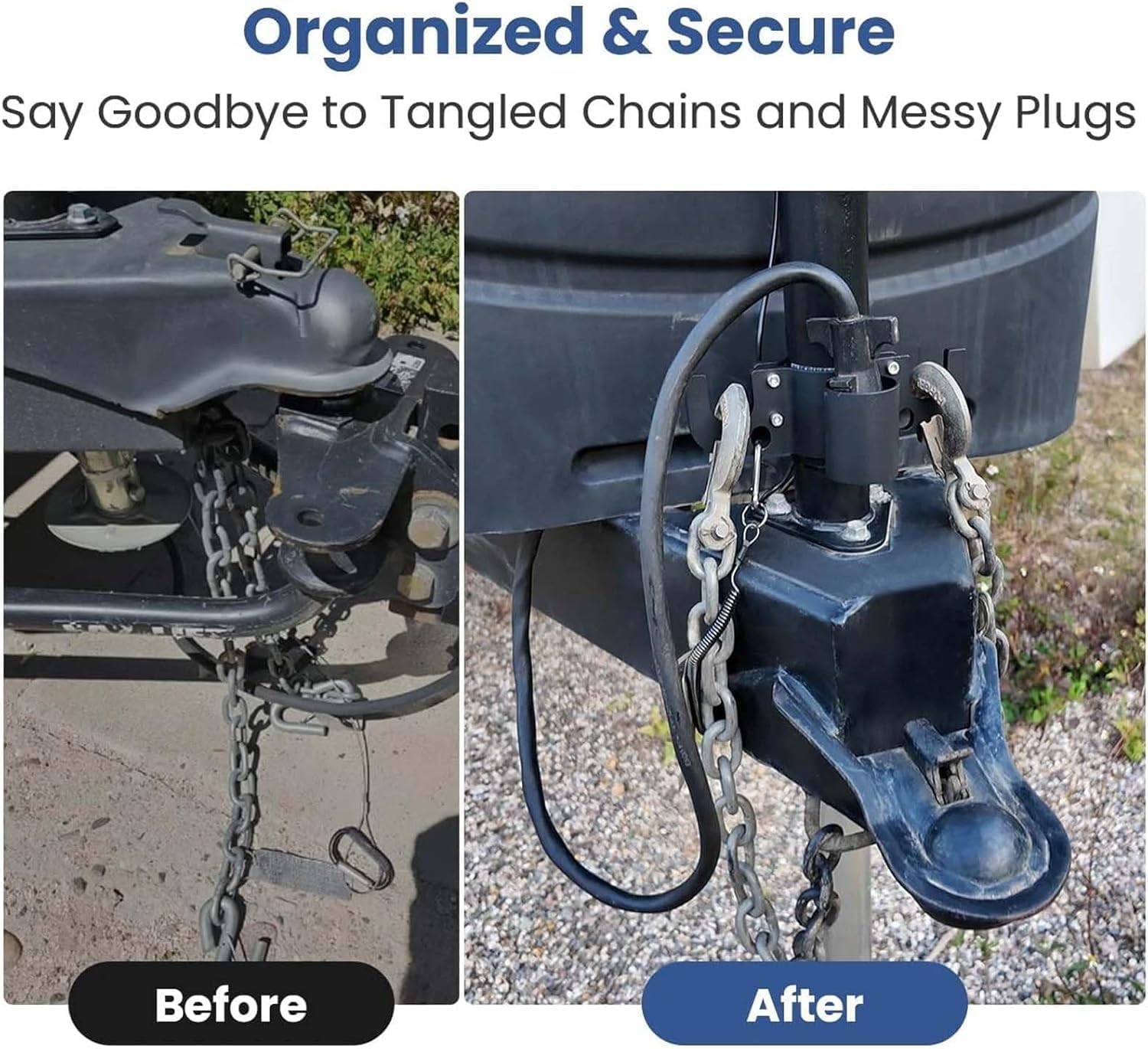 2026 New Aluminum Trailer Chain Holder, Trailer Towing Chain Organizer with 7-Way Plug Holder, Heavy Duty Rust-Proof RV Trailer Accessory for 2" & 2-1/4" Tongue Jack (2)