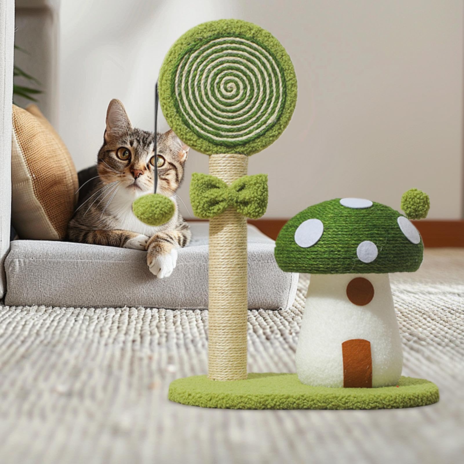 Arrampicata Gatti Tiragraffi in sisal a fungo, accogliente | Centro Attività Torre Grattatoio Gatti per Casa Dormitorio Appartamento Piccoli Spazi e Area Giochi