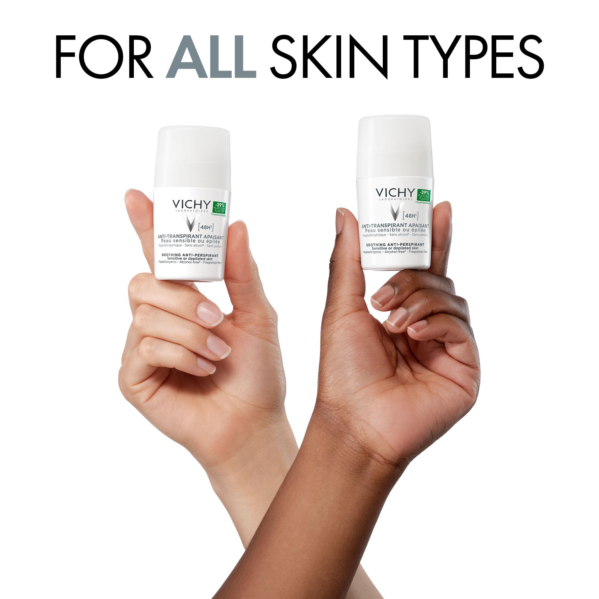 Vichy Soothing 48H Deodorant Roll-On for Sensitive Skin 50ml – Gentle Anti-Sweat & Anti-Odour Protection, Calms Irritation, No White Marks, Alcohol-Reduced Comfort