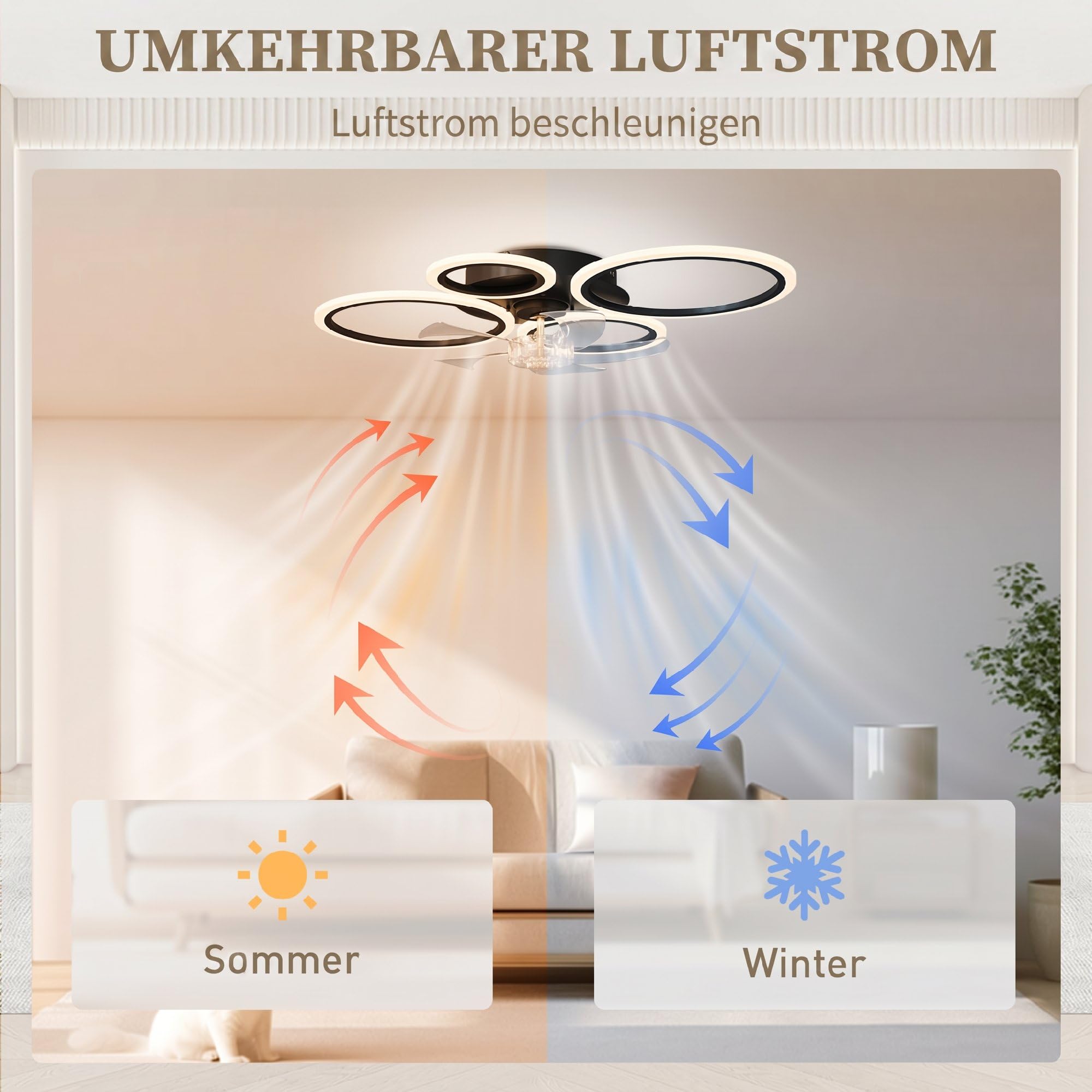 HOMCOM LED Deckenleuchte mit Ventilator 77 cm mit Fernbedienung Schwarz | Leise Deckenventilator mit Beleuchtung, 6 Geschwindigkeiten, 3 Farbtemperaturen, DC Motor, Timer, für Wohnzimmer