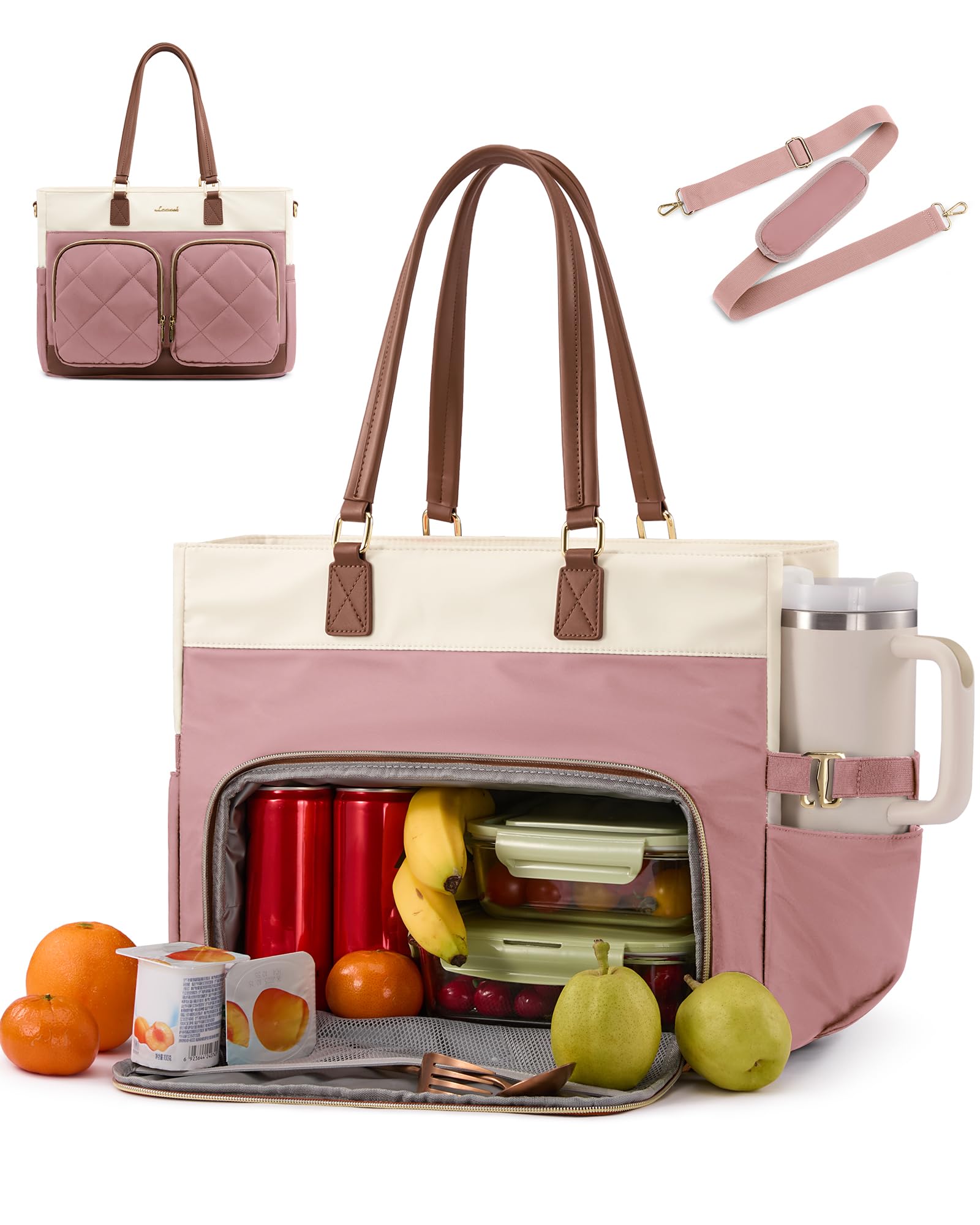 LOVEVOOK Laptop Work Tote Bag with Lunch Compartment &amp; 40oz Cup Holder