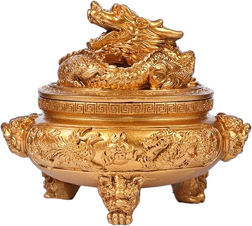 Incensario de 3 pies con aspecto vintage, detalle fino, decoración del hogar, regalo (amarillo dorado)