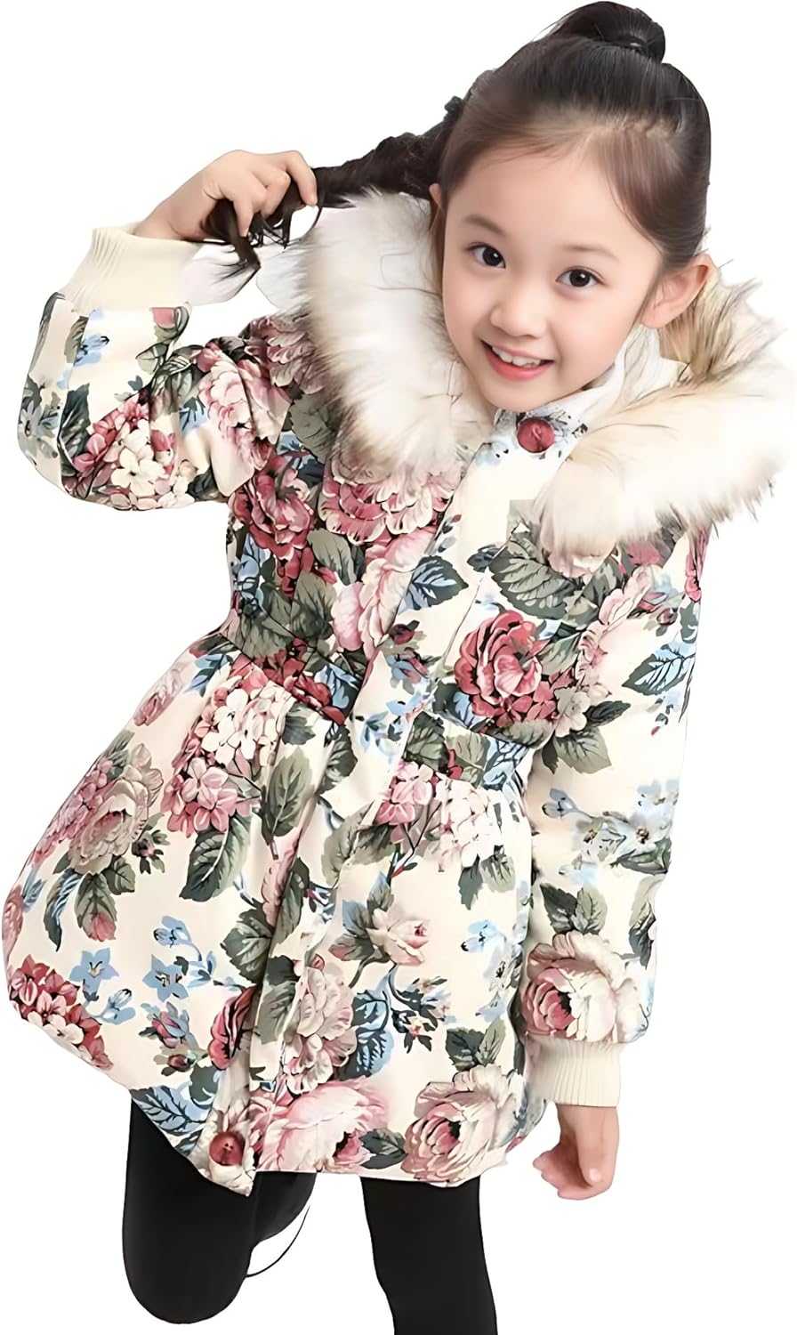 Girls Winter Coats Windproof Floral Printed Warm Faux Down Kids Toddler Warm Snow Jacket