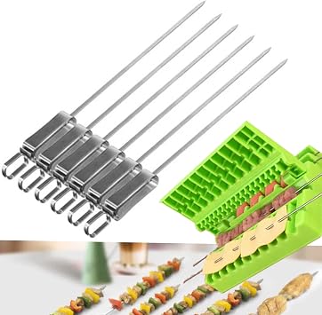 Barbecue Skewers, 6-Pack 18 inch Stainless Steel Grilling Skewers with Slider, Reusable Metal BBQ Shish Kebab Skewer Sticks with Kebab maker