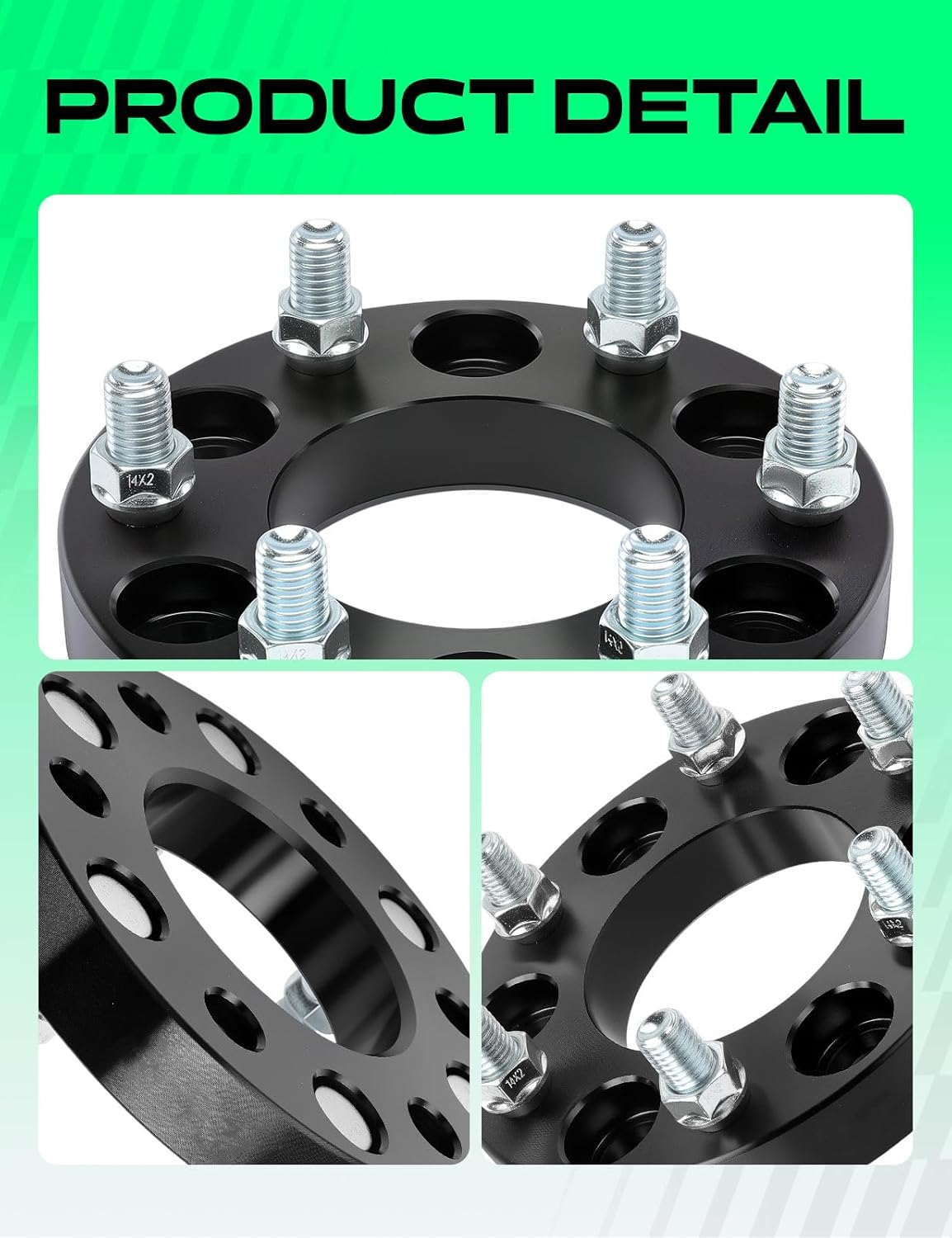 YHTAUTO 6x135 to 6x5.5 Wheel Adapters 1 Inch Compatible with Ford & Jeep & Lincoln, Tire Adapters w/ M14X2 & 12.9 Grade Studs, 87.1mm Center Bore 6 Lug 2PCS Black