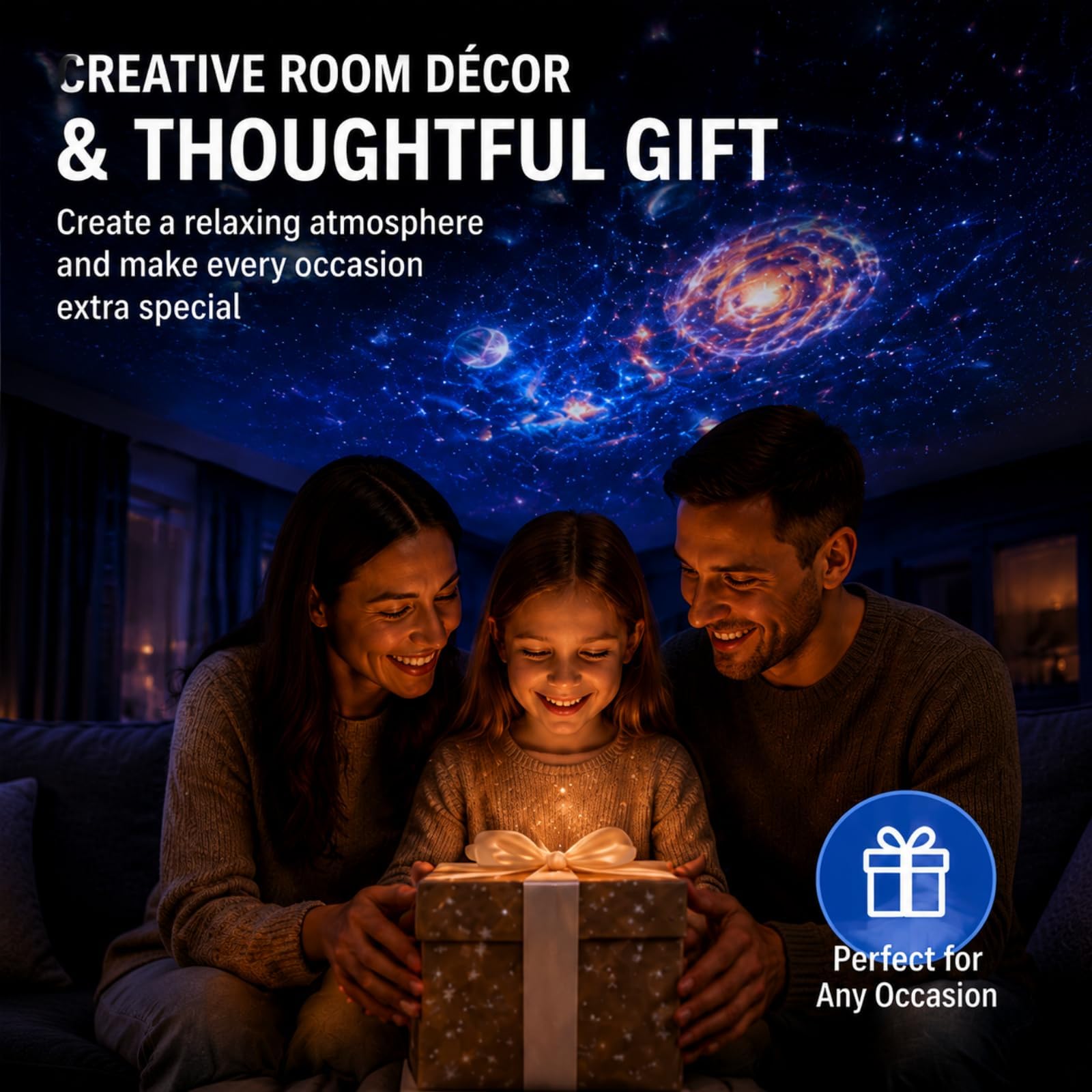 Galaxy Projector Night Light, Hd Smart Dynamic 5d Holographic Night Light Projector, USB Plug Star Projector 360° Adjustable Mini Ocean Projector for Bedroom Ceiling Wall (13 Projection Films)