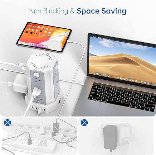 Miniatura 9 de Regleta de alimentación con protector contra sobretensiones, cable de extensión de 10 pies con 12 tomacorrientes múltiples de CA, 4 USB (1 USB C),