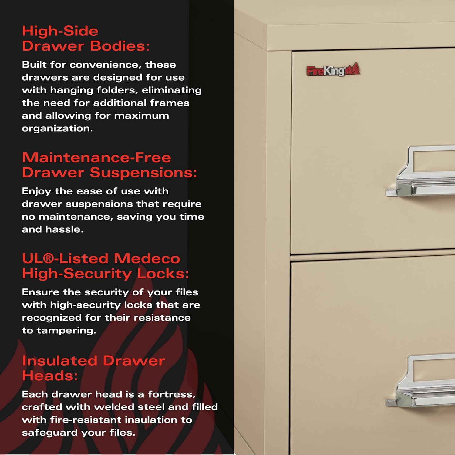 FireKing Vertical 2 Drawer Letter Fire Safe File Cabinet with Key Lock, 1 Hour Fire Rated, UL Rated & Water Resistant Home Safe, Made in the USA, Parchment