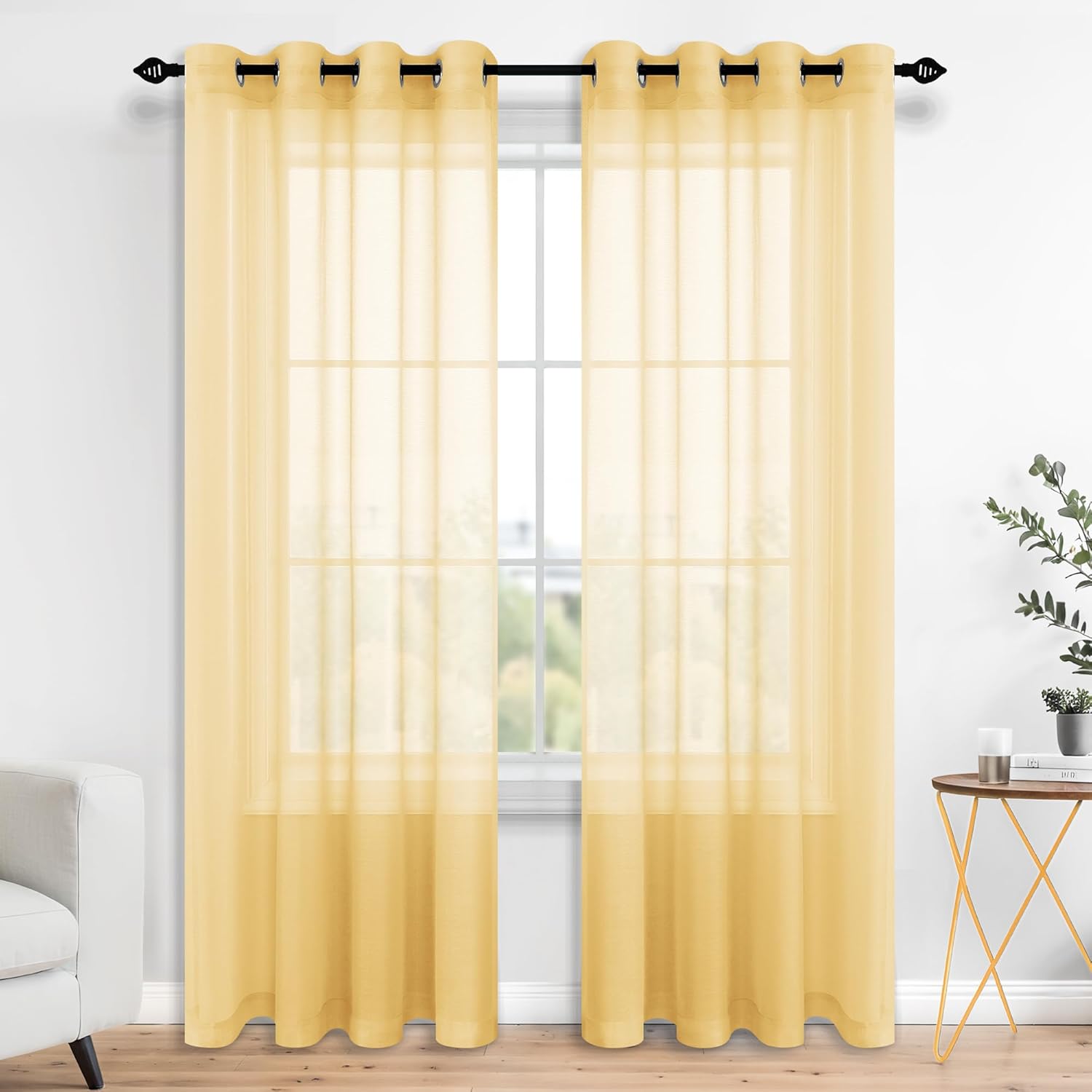 Mrs.Naturall Light Yellow Sheer Curtains 84 Inches Long, Pale Yellow Grommet Window Voile for Living Room Bedroom 2 Panels Set, Cortinas Amarillas para Sala