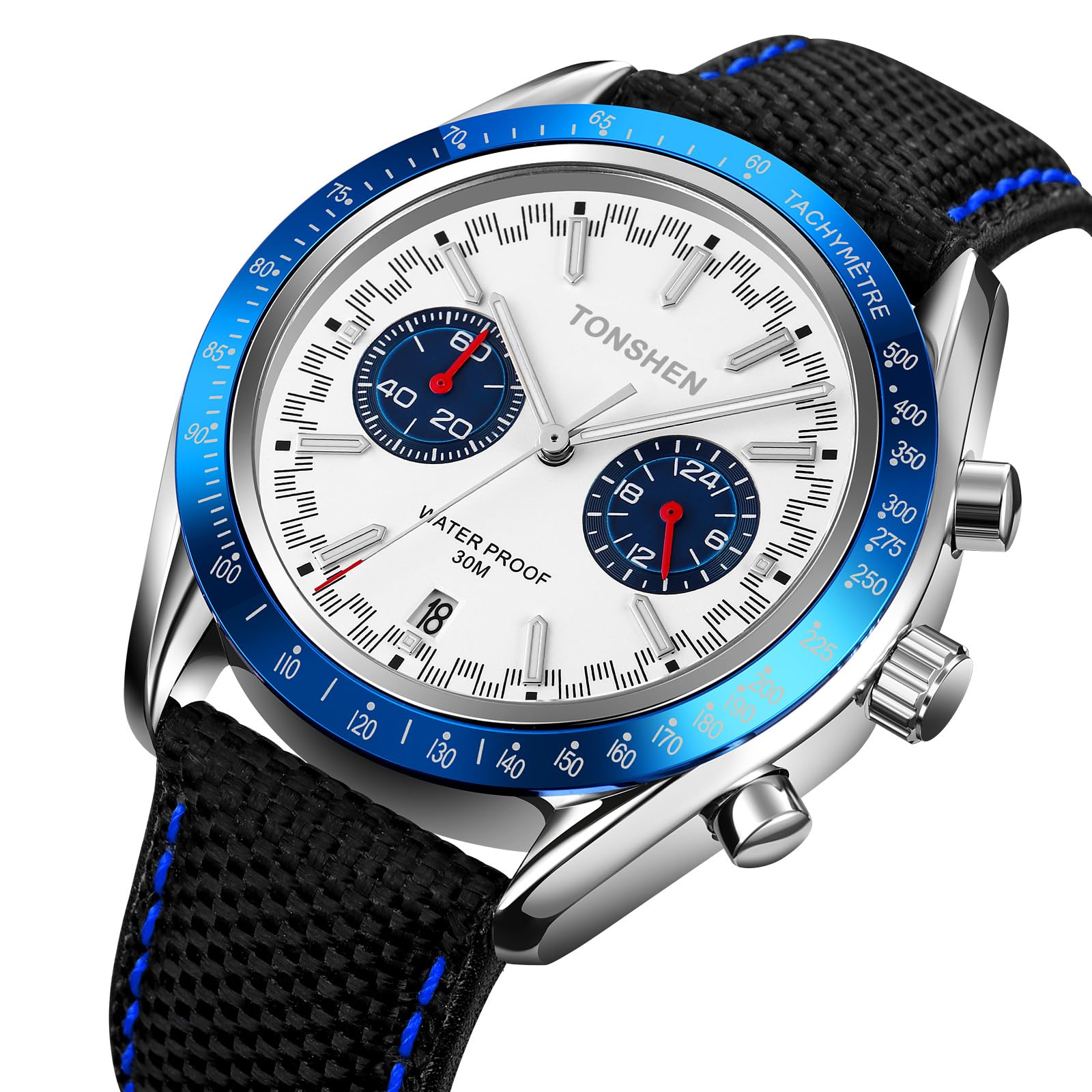 TONSHEN Herrenuhr Kleines Zifferblatt Stoppuhr Kalender Analog Quarz Outdoor Sport Armbanduhr Edelstahl Lünette mit Leder Band Uhren