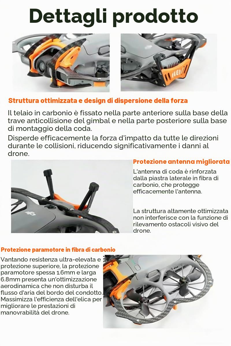 Kit di protezione armatura in fibra di carbonio compatibile con DJI Neo 2 - Cover leggera resistente agli urti con giunto cardanico ed elica per accessori drone Neo 2 (arancione)