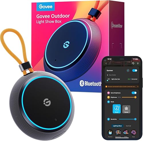 Govee Caja de exhibición de luz para exteriores, 22 modos de música y 20 modos de escena, control inteligente de grupo Bluetooth, 10 dispositivos,