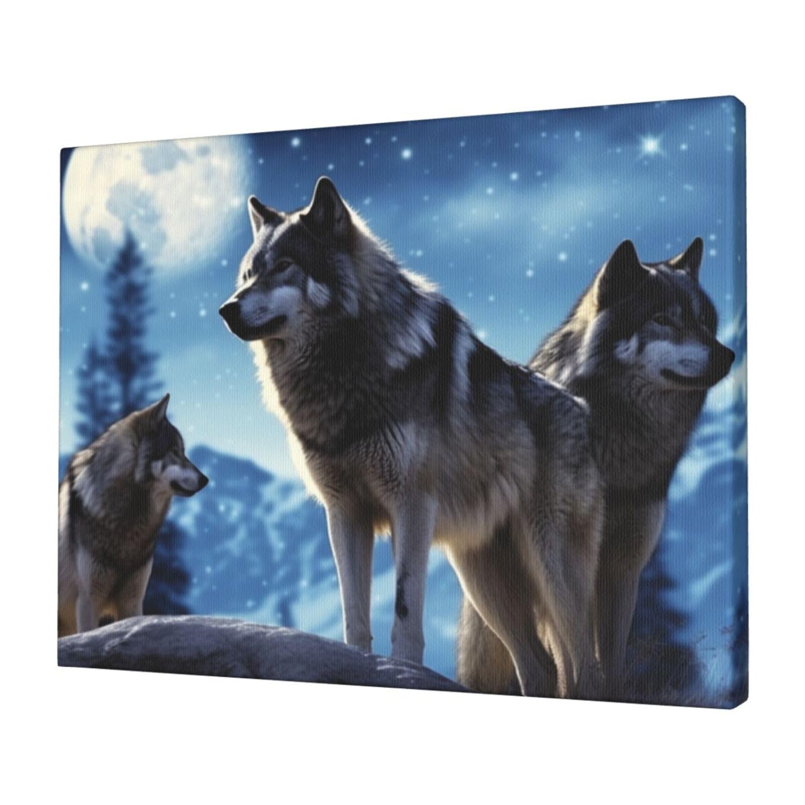 KLOPH wolfs Canvas Wall Art for Living Room 12"x16" Modern Artwork Painting for Bathroom Hanging Canvas Prints Aesthetic Wallart for Bedroom Kitchen Office Wall Decor