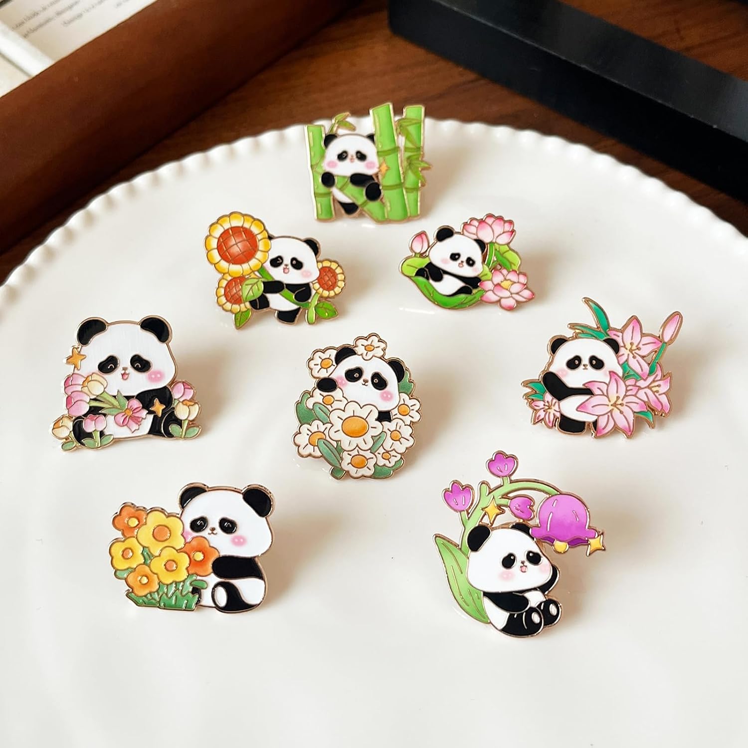 MaitianGuyou 8 PCS Cute Panda Enamel Pin Set,Floral Panda Brooches, Creative National Treasure Panda Badge for Backpacks, Jackets, Bags, Decorative Animal Lapel Pins for Women & Adult image 2