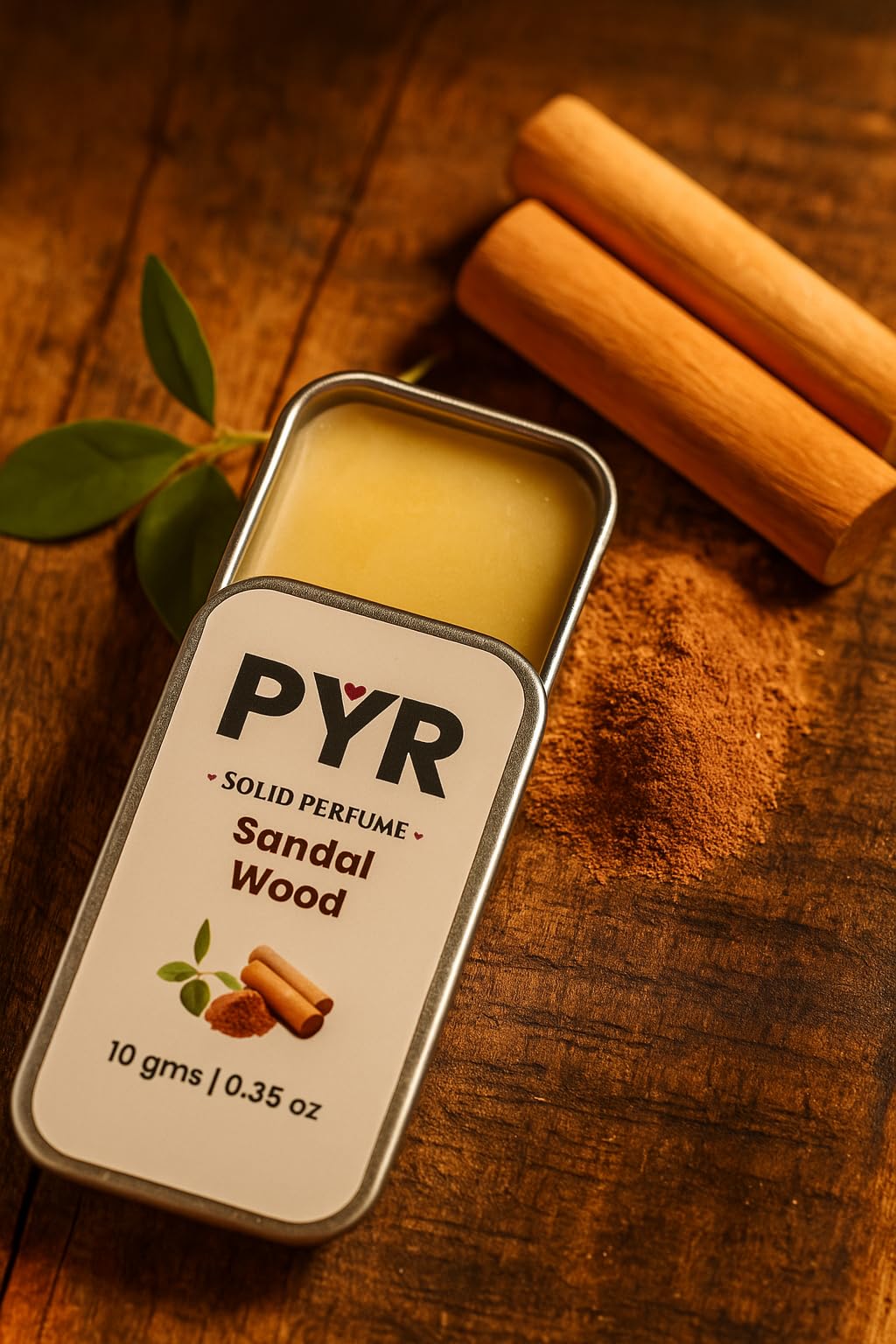 PYR Solid Perfume for Men & Women | Sandalwood Long-Lasting & Strong Fragrance | Non-Greasy & Travel-Friendly | Perfect for Date Night & Gifting | 10g