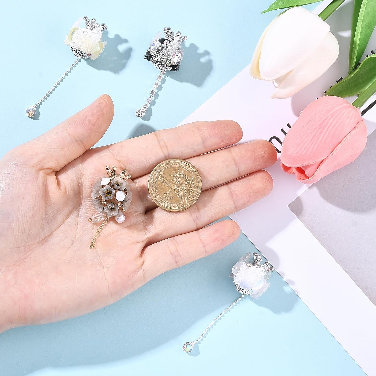 Ornaland Rhinestone Fancy Beads for Pens Crown Tassel Flower Pen Beads for Beadable Pens Keychain Jewelry Making - Image 5