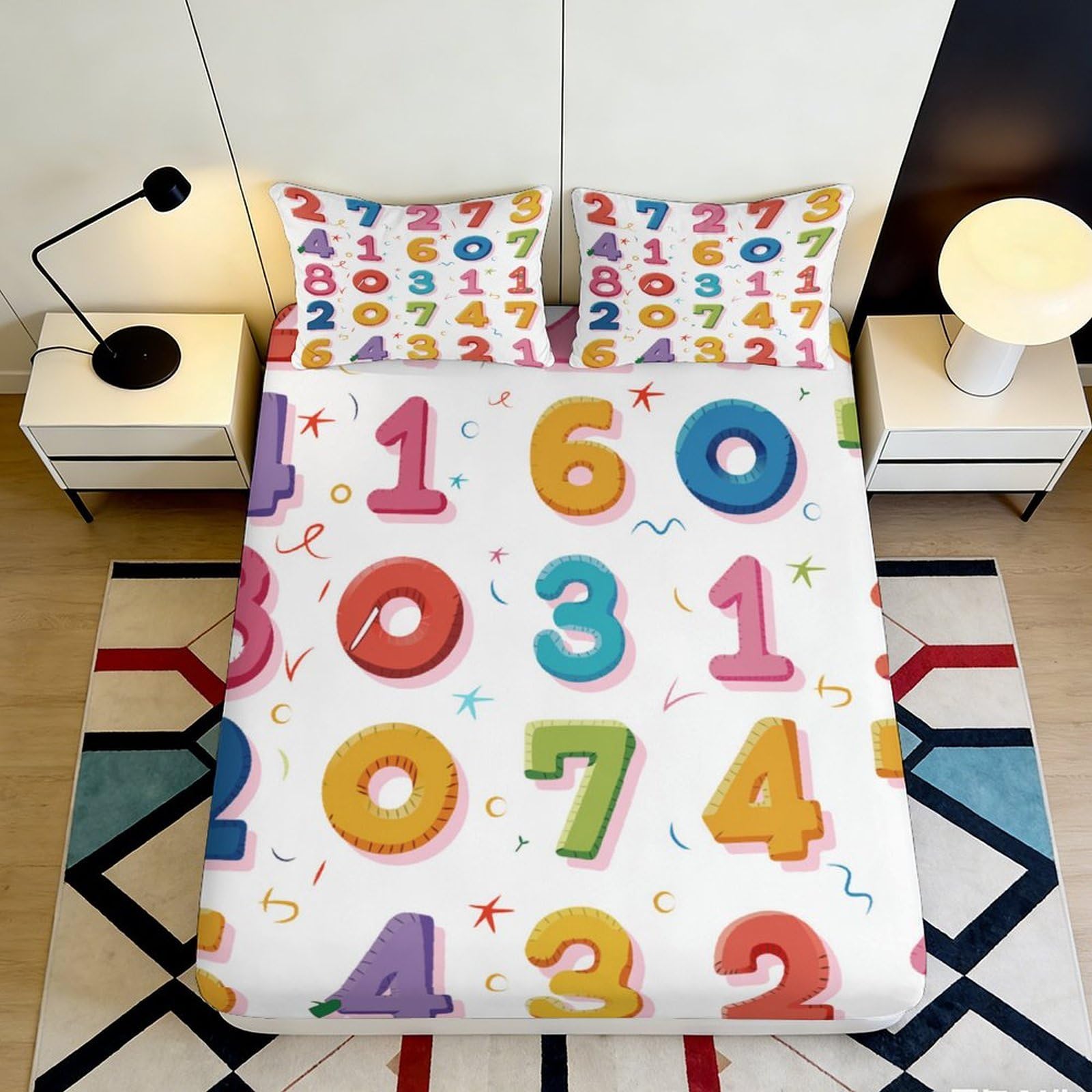 Kzqnxhjprl Style-5 3D Printed Colorful Numbers Fitted Sheet Microfiber Soft Anti-Slip Math Theme Bed Cover For Bedroom Dorm Mattress Protection 90X200x25cm