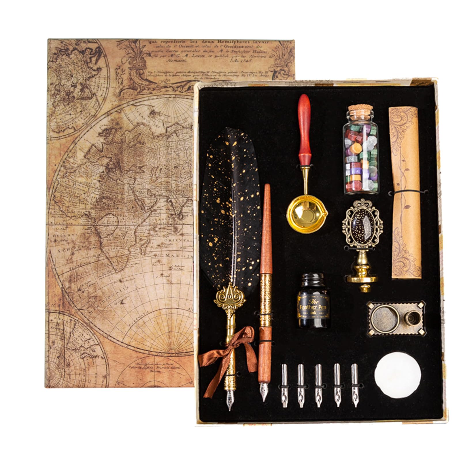 Joyeee Calligraphy Pen and Ink Set, with Wax Seal Stamp Kit, Bottled Dip Pen Ink, Metal Sealing Wax Stamp, Envelopes