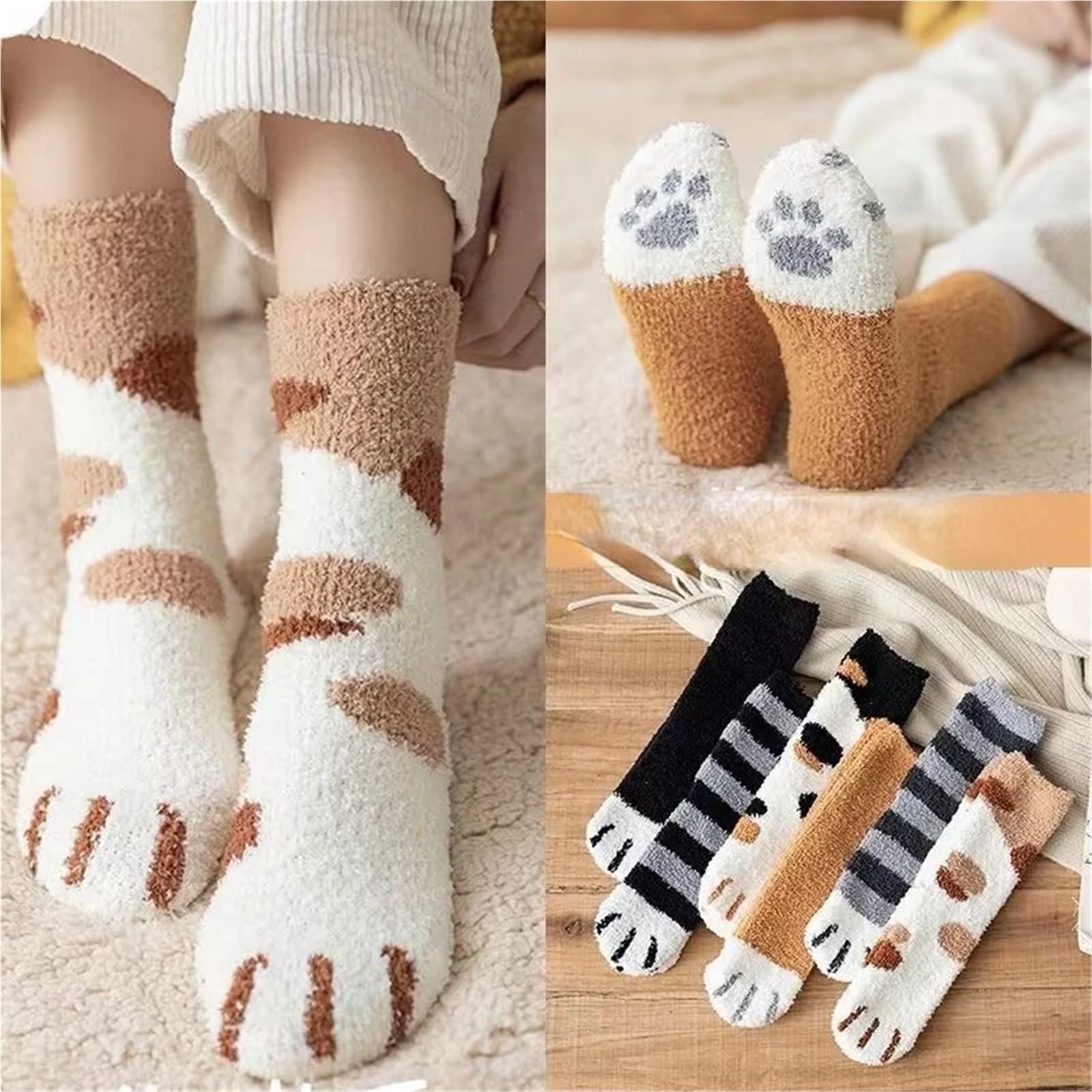 Calzini Donna Corti 2 Pezzi di Calzini Invernali isolanti e Calzini Spessi di Peluche CALZINO Donna(Striped Gray)