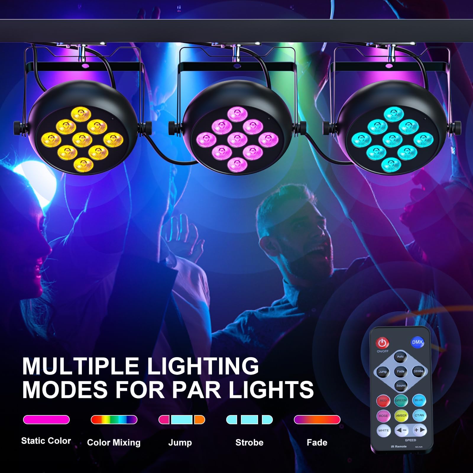 12PCS Par LED RGBW Luci del Palcoscenico, 9 LED Luci Discoteca DMX-5/8CH con Telecomando e 4 Modalità di Controllo, Faretti Par per DJ Discoteca Bar Feste Matrimoni Natale Haloween