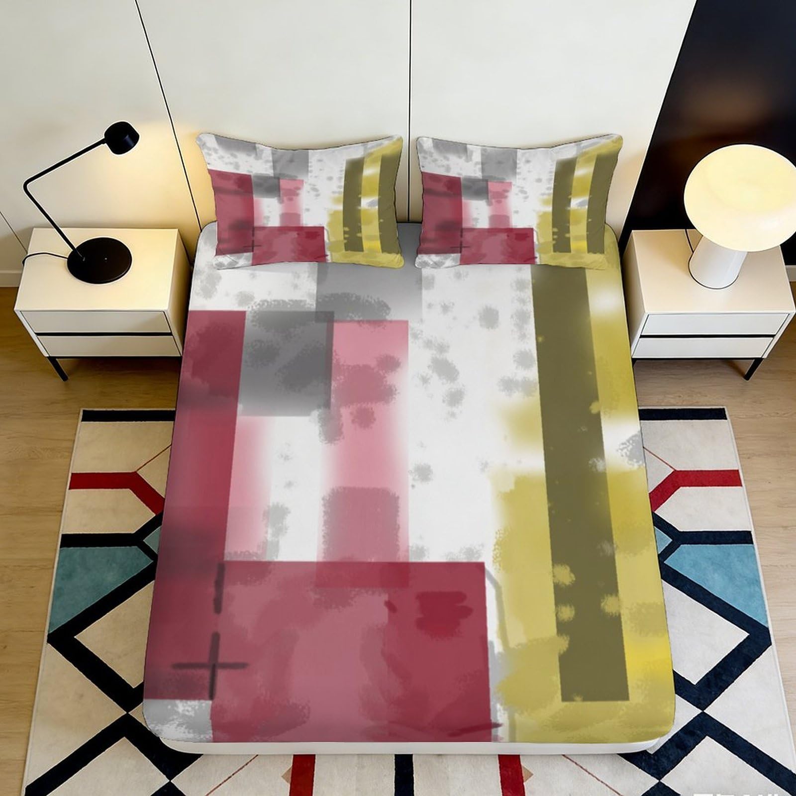3D Printed Modern Geometric Fitted Sheet Microfiber Soft Breathable Abstract Mattress Cover for Bedroom Dorm Decor 90x200x25cm