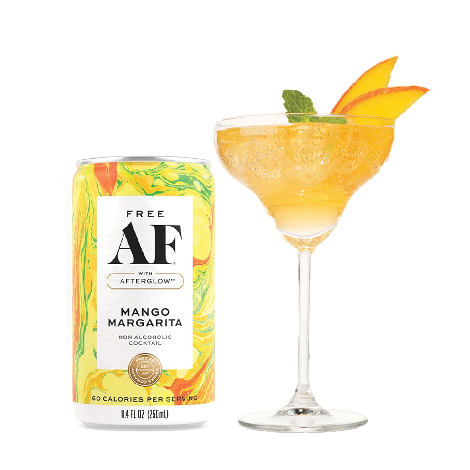 AF Drinks Non-Alcoholic Mango Margarita | Alcohol Alternative Sparkling Cocktails with AFTERGLOW Botanical Warmth | Gluten-Free, Low-Calorie | 8.4 oz Cans (12-Pack)