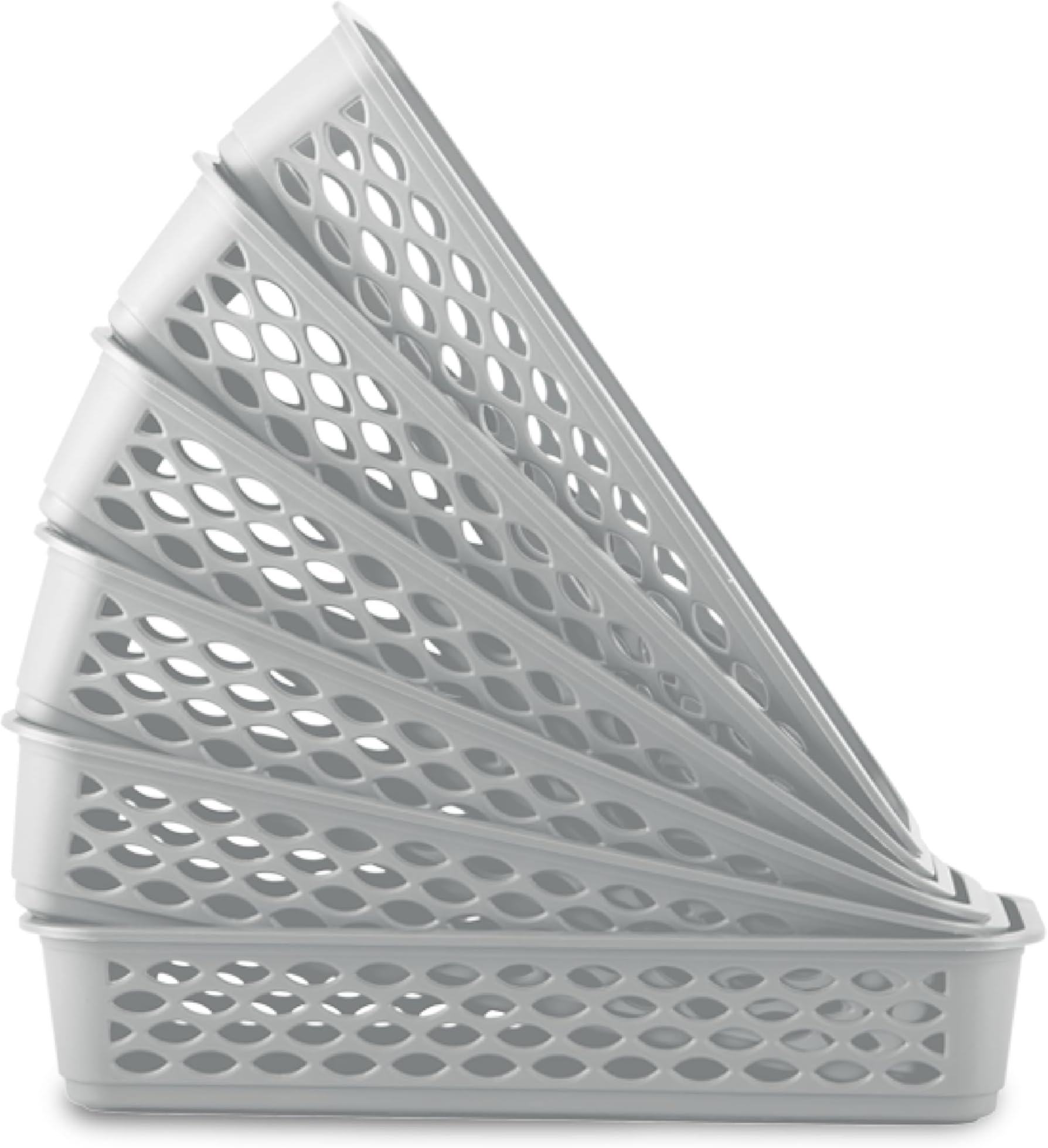 Diana Tray Rectangular-Narrow (Pack of 6) Plastic Storage for Desk Basket/Organizers for Stationery, Jewellery, Tools,Kitchen, Office-Daiso Grey