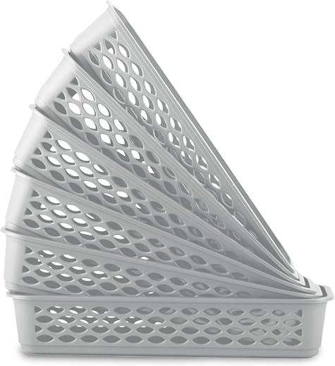 RATAN PLASTICWARE Diana Tray Rectangular-Narrow (Pack of 6) Plastic Storage for Desk Basket/Organizers for Stationery, Jew...