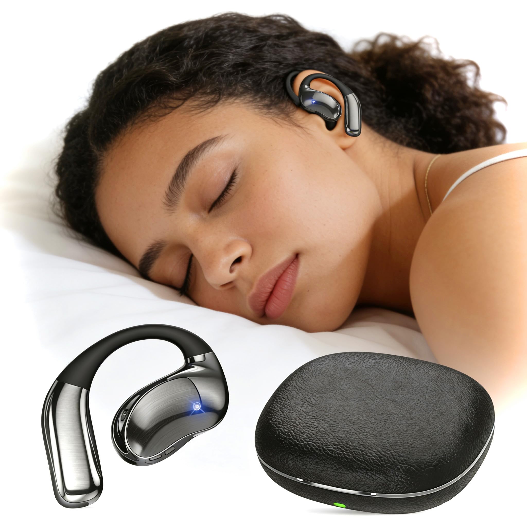 CYBERDRIVE Open-Ear Headphones, Sleep Earbuds Side Sleepers Wireless Earbuds 60+Hours Play, Hi-Res Stereo Sound Headphones with Smart Digital Display