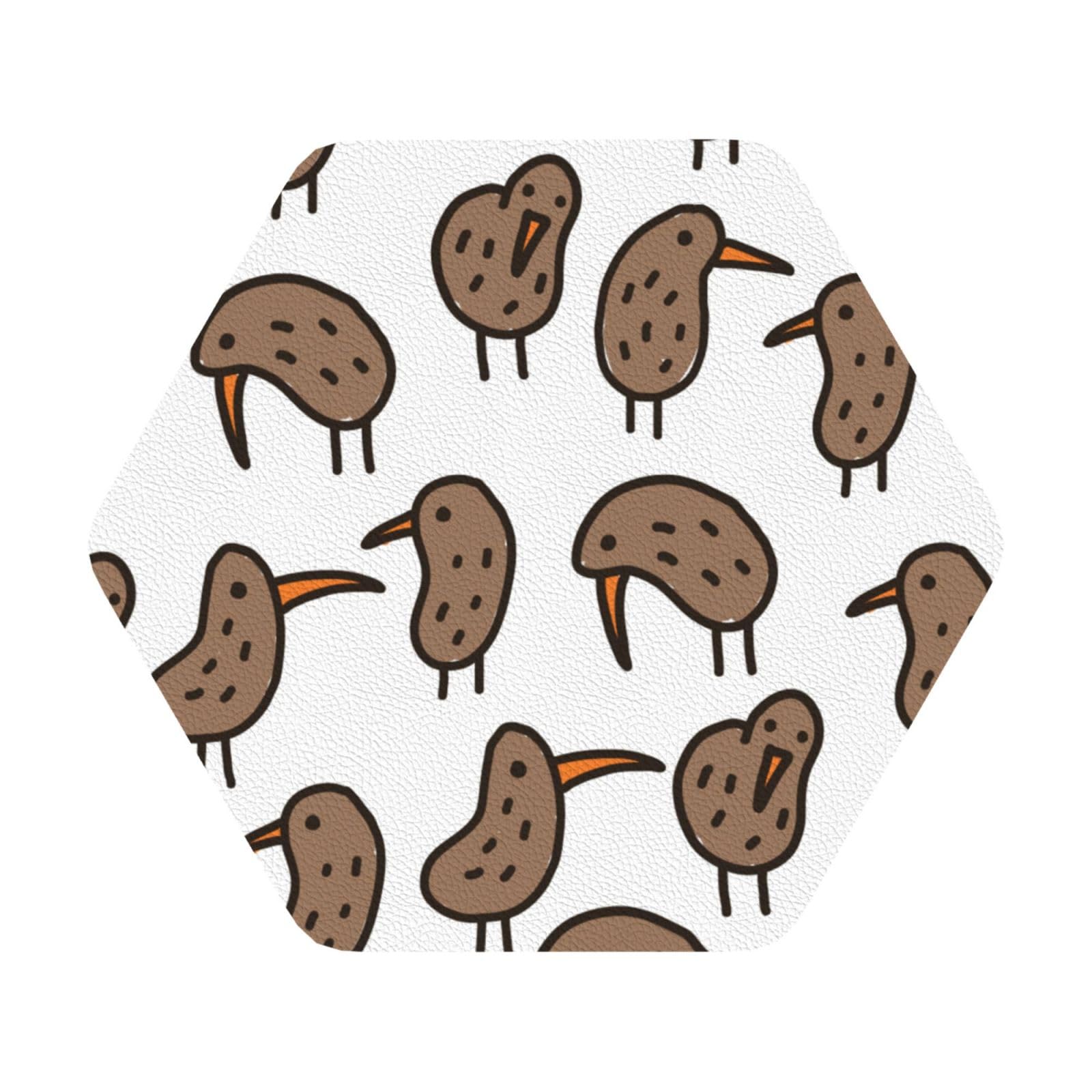 Kiwi Birds Cute PU Leather Coasters Set of 6 Hexagon Drink Coasters